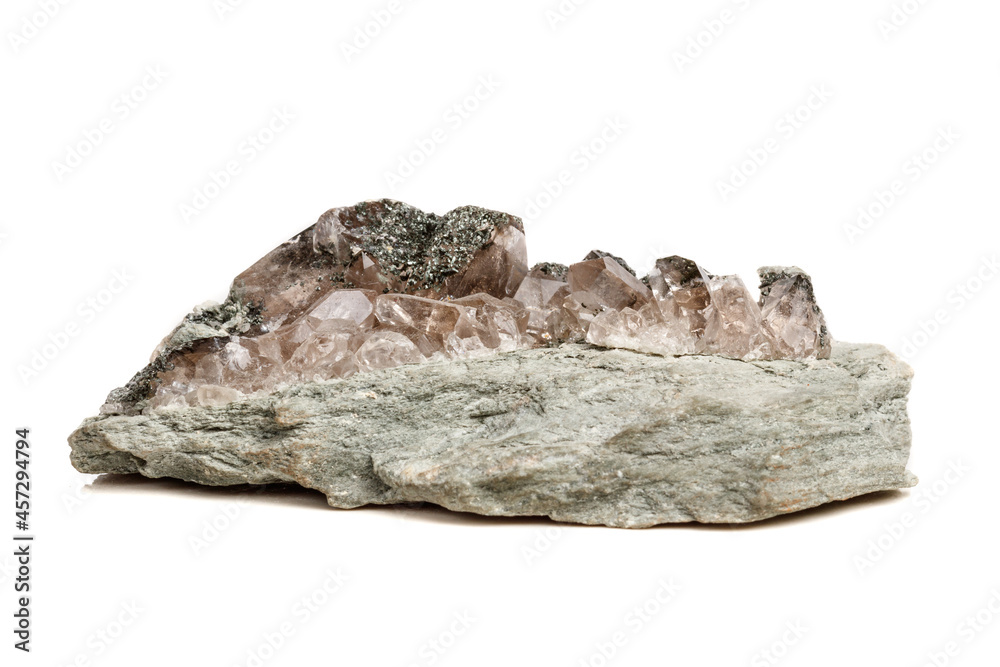 Macro mineral stone quartz chlorite Palygorskite rock on a white background