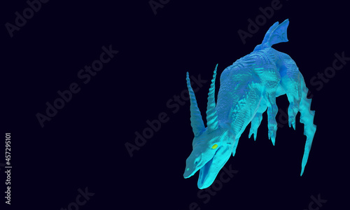 cool blue flying dragon with black background 3D rendering illustration