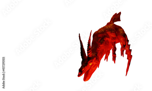 cool red flying dragon with white background 3D rendering illustration