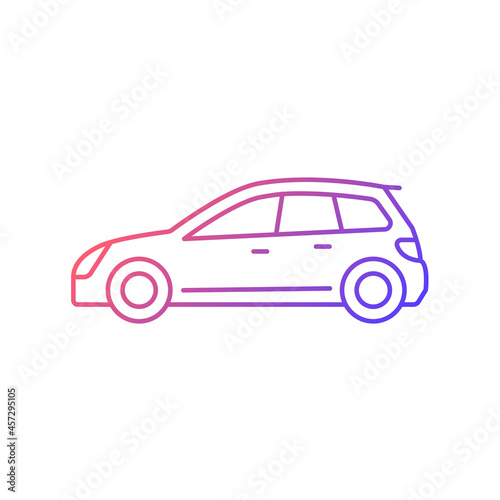 Hatchback gradient linear vector icon. Cheap sports car. Auto with two-box design. Vehicle with hinged rear door. Thin line color symbol. Modern style pictogram. Vector isolated outline drawing