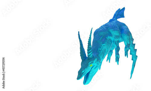 cool blue flying dragon with white background 3D rendering illustration