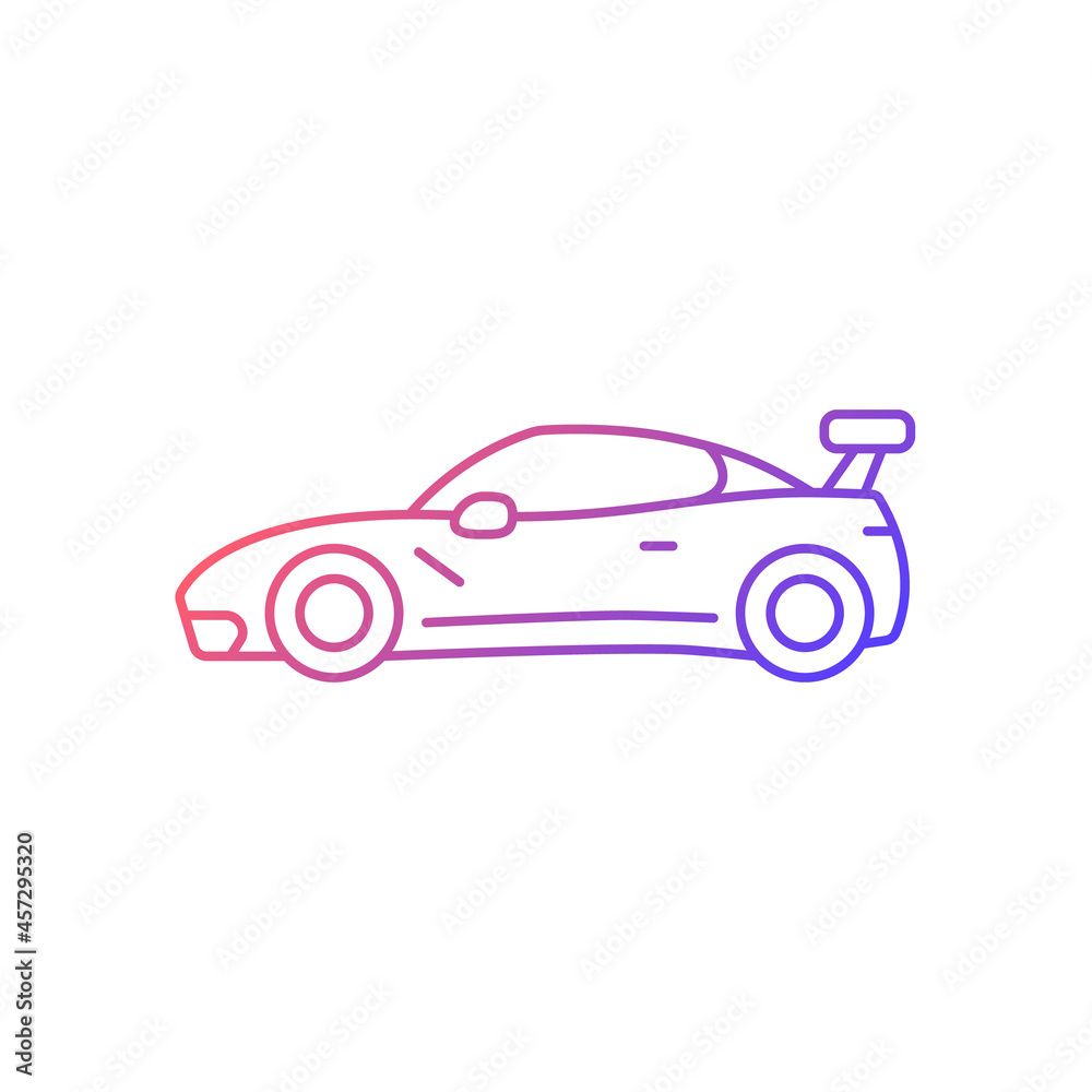 Customized sports car gradient linear vector icon. Designing vehicle for street racing. Upgrading performance. Thin line color symbol. Modern style pictogram. Vector isolated outline drawing