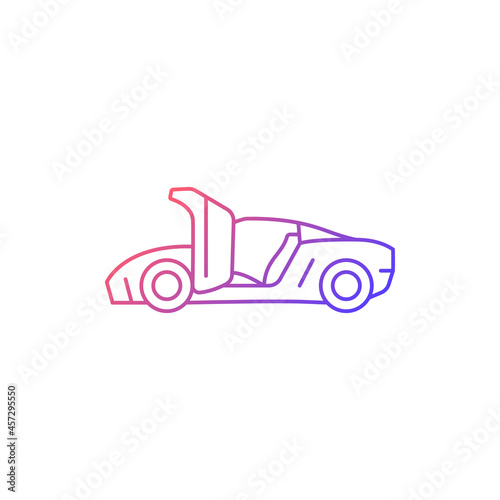 Car with synchro helix doors gradient linear vector icon. Innovative solution for sports vehicle. Hinge mechanism. Thin line color symbol. Modern style pictogram. Vector isolated outline drawing