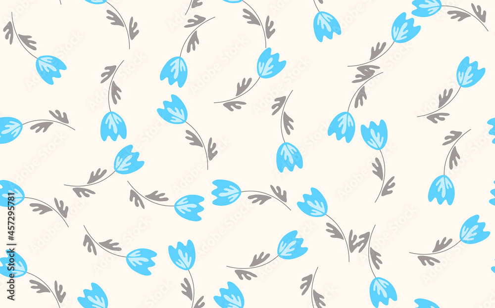 Seamless floral pattern based on traditional folk art ornaments. Colorful flowers on light background. Scandinavian style. Sweden nordic style. Vector illustration. Simple minimalistic pattern Seamless floral pattern based on traditional folk art ornaments. Colorful flowers on light background. Scandinavian style. Sweden nordic style. Vector illustration. Simple minimalistic pattern