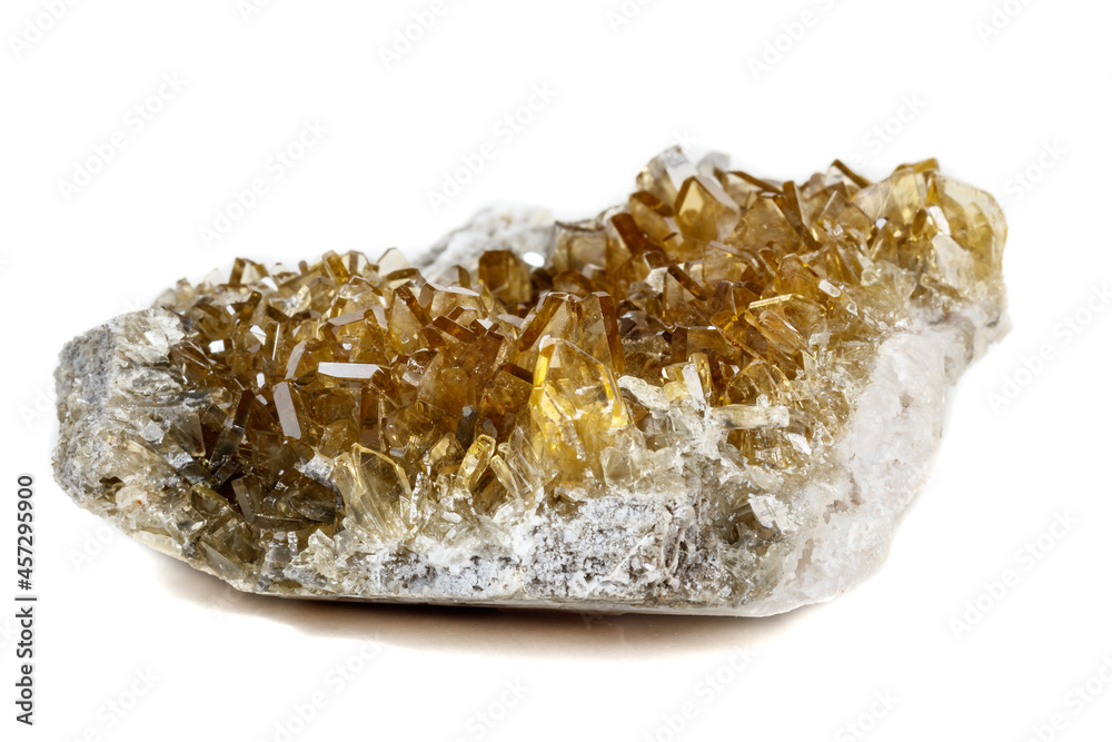 Macro mineral stone baryte crystals, Barite on a white background Macro mineral stone baryte crystals, Barite on a white background