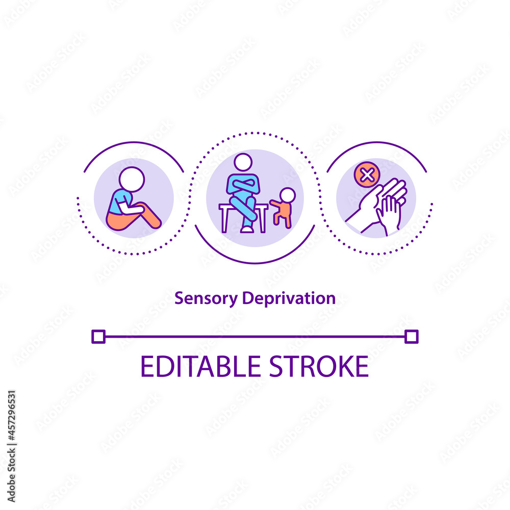 Sensory deprivation concept icon. Cognitive delay abstract idea thin line illustration. Lack of parent care and support. Child mental health. Vector isolated outline color drawing. Editable stroke Sensory deprivation concept icon. Cognitive delay abstract idea thin line illustration. Lack of parent care and support. Child mental health. Vector isolated outline color drawing. Editable stroke