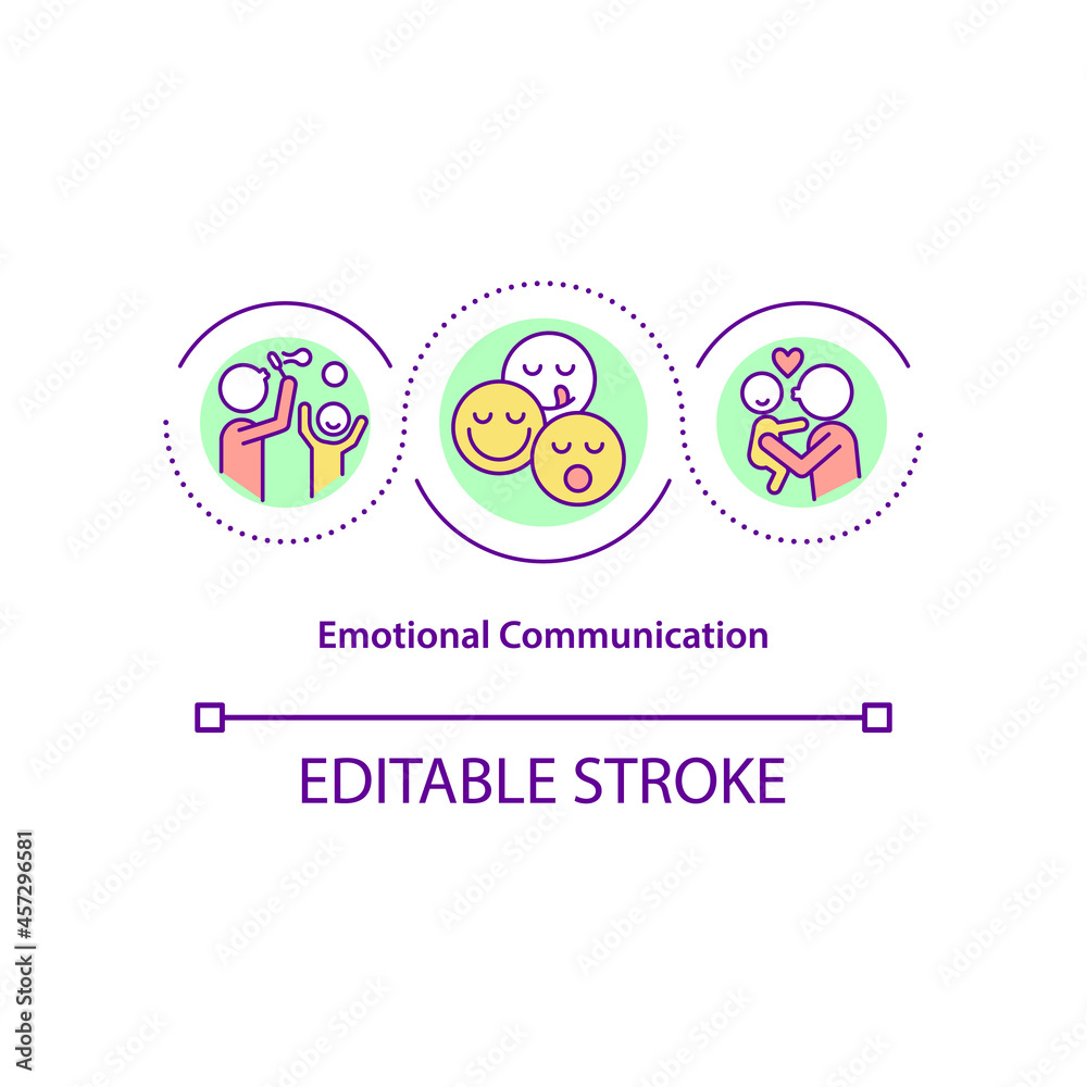 Emotional communication concept icon. Child behavior development abstract idea thin line illustration. Positive interaction with mother. Vector isolated outline color drawing. Editable stroke