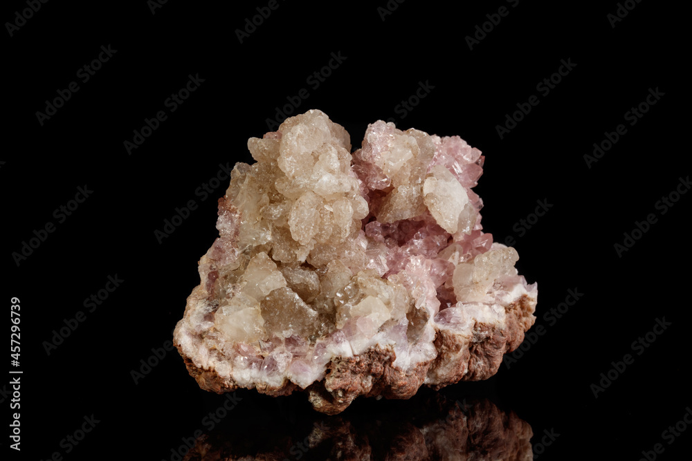 Macro mineral stone Pink Amethyst on a black background Macro mineral stone Pink Amethyst on a black background