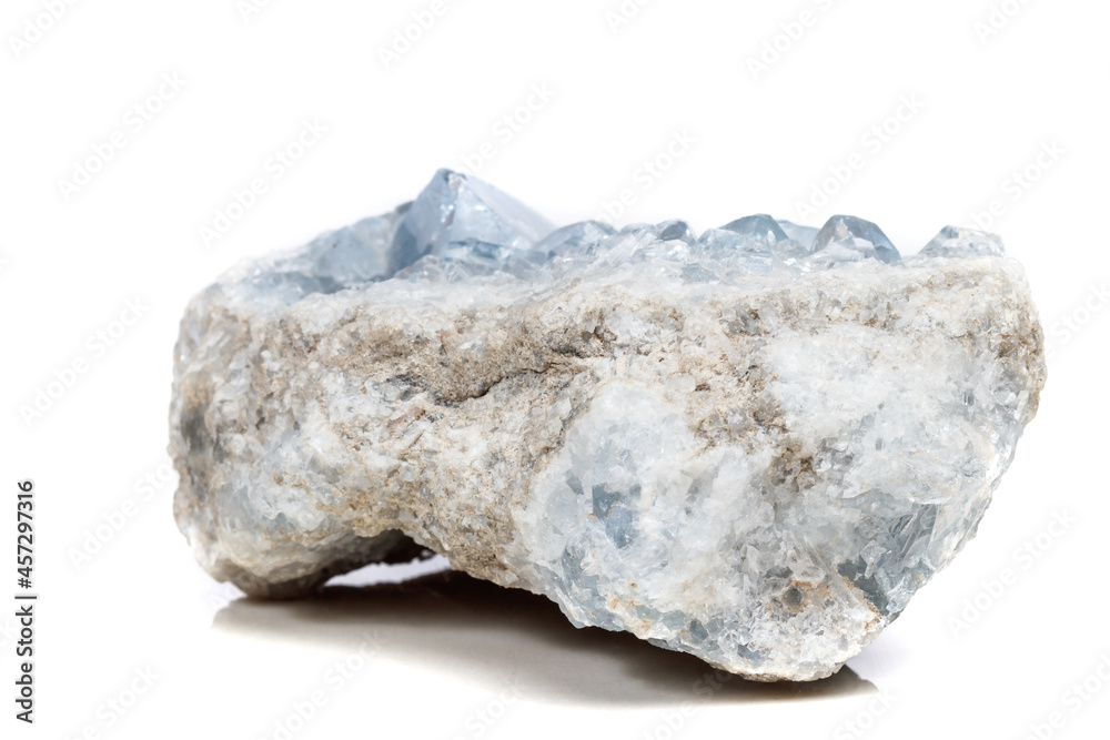 Macro mineral stone Celestine in the breed a white background