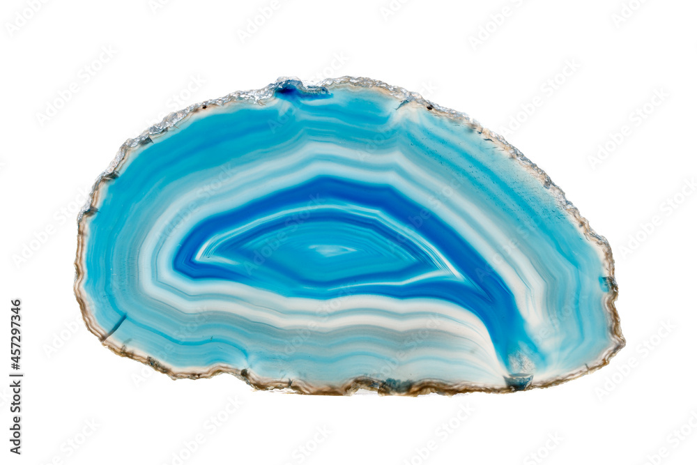 Macro mineral stone Blue Agate breed a white background Macro mineral stone Blue Agate breed a white background