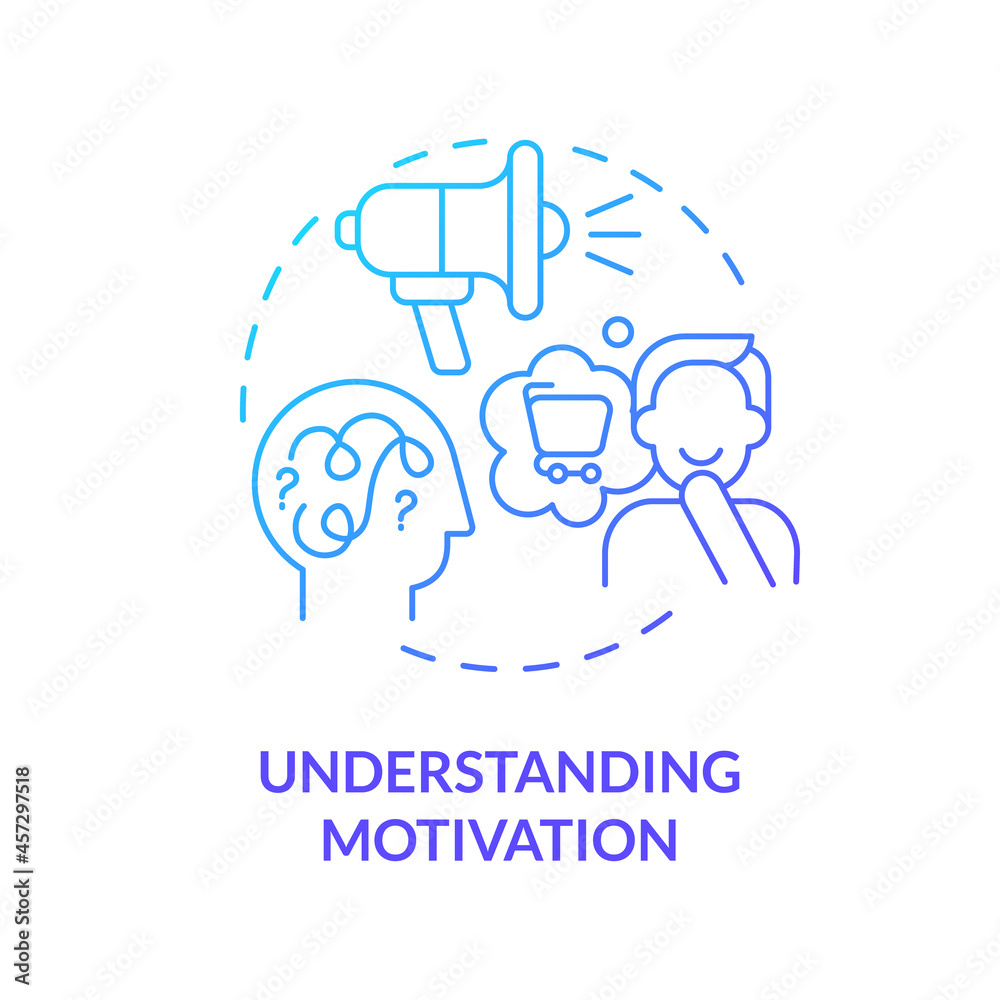 Understanding motivation blue gradient concept icon. Factors that make you buy. Real emotions and thoughts. Consumerism abstract idea thin line illustration. Vector isolated outline color drawing Understanding motivation blue gradient concept icon. Factors that make you buy. Real emotions and thoughts. Consumerism abstract idea thin line illustration. Vector isolated outline color drawing