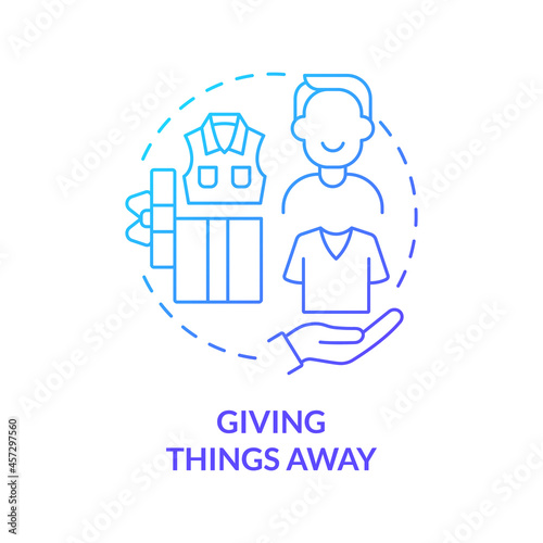 Fototapeta Naklejka Na Ścianę i Meble -  Giving things away blue gradient concept icon. Donate and gift stuff you do not need. Responsible consumption abstract idea thin line illustration. Vector isolated outline color drawing