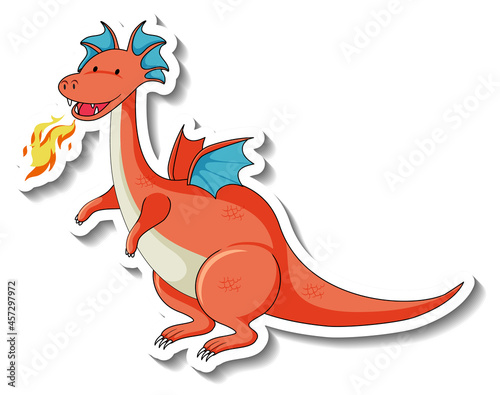 Sticker template with fantasy dragon cartoon character