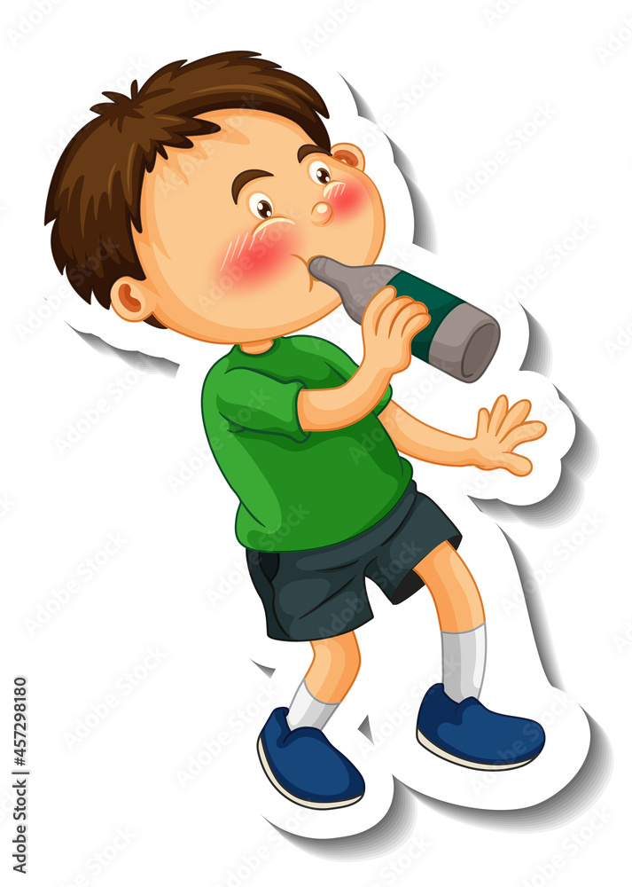 Sticker template with a boy getting drunk isolated Sticker template with a boy getting drunk isolated