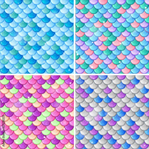Set of fish scale seamless pattern background