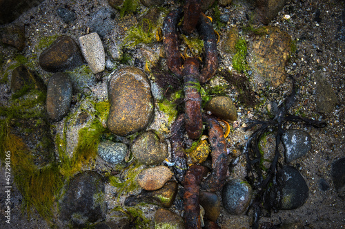 close up of a stone with chain