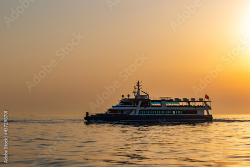 Ferry boat in Marmara sea near Istanbul coast. Sunset time © Sergey Fedoskin