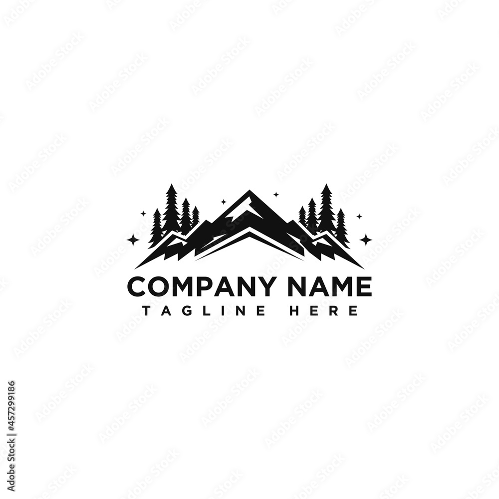 Black mountain outdoor logo design. Adventure, hiking, camping, etc.