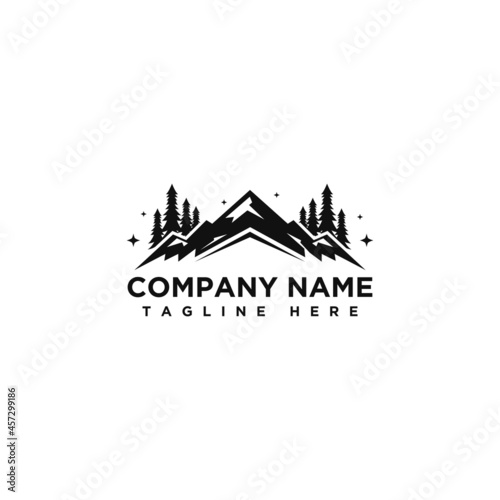 Black mountain outdoor logo design. Adventure  hiking  camping  etc.