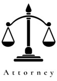 Digitally generated image of attorney text and court scale icon against white background