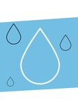 Digitally generated image of water drops icons on blue banner against white background
