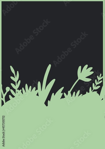 Fototapeta Naklejka Na Ścianę i Meble -  Digitally generated image of green grass icons with copy space on black background