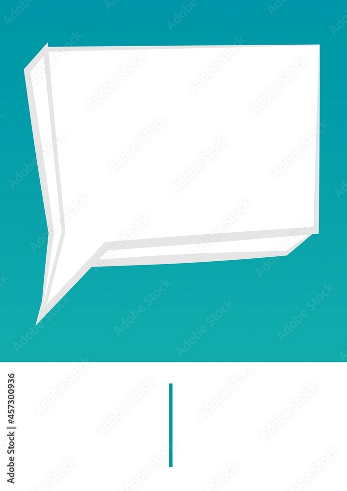 Digitally generated image of white blank speech bubble with copy space against green background