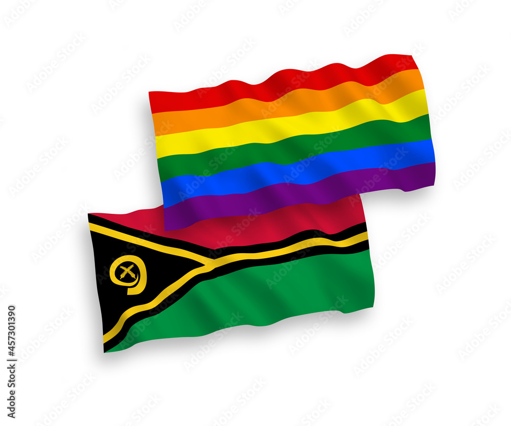 Obraz premium Flags of Republic of Vanuatu and Rainbow gay pride on a white background