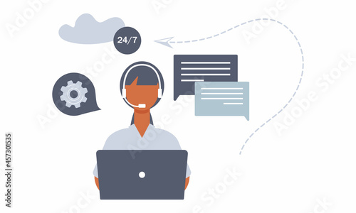 Customer service worker african woman with headsets service or consult customers on computers.Hotline operator work 24/7, global online technical support, Call center, call processing system. Raster