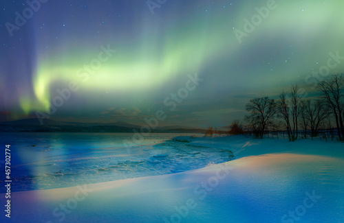 Northern lights or Aurora borealis in the sky over Tromso  Norway