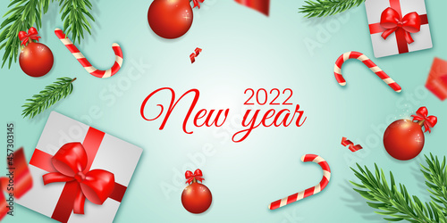 Happy New Year banner. Horizontal Christmas posters, greeting cards, headers, website. Vector