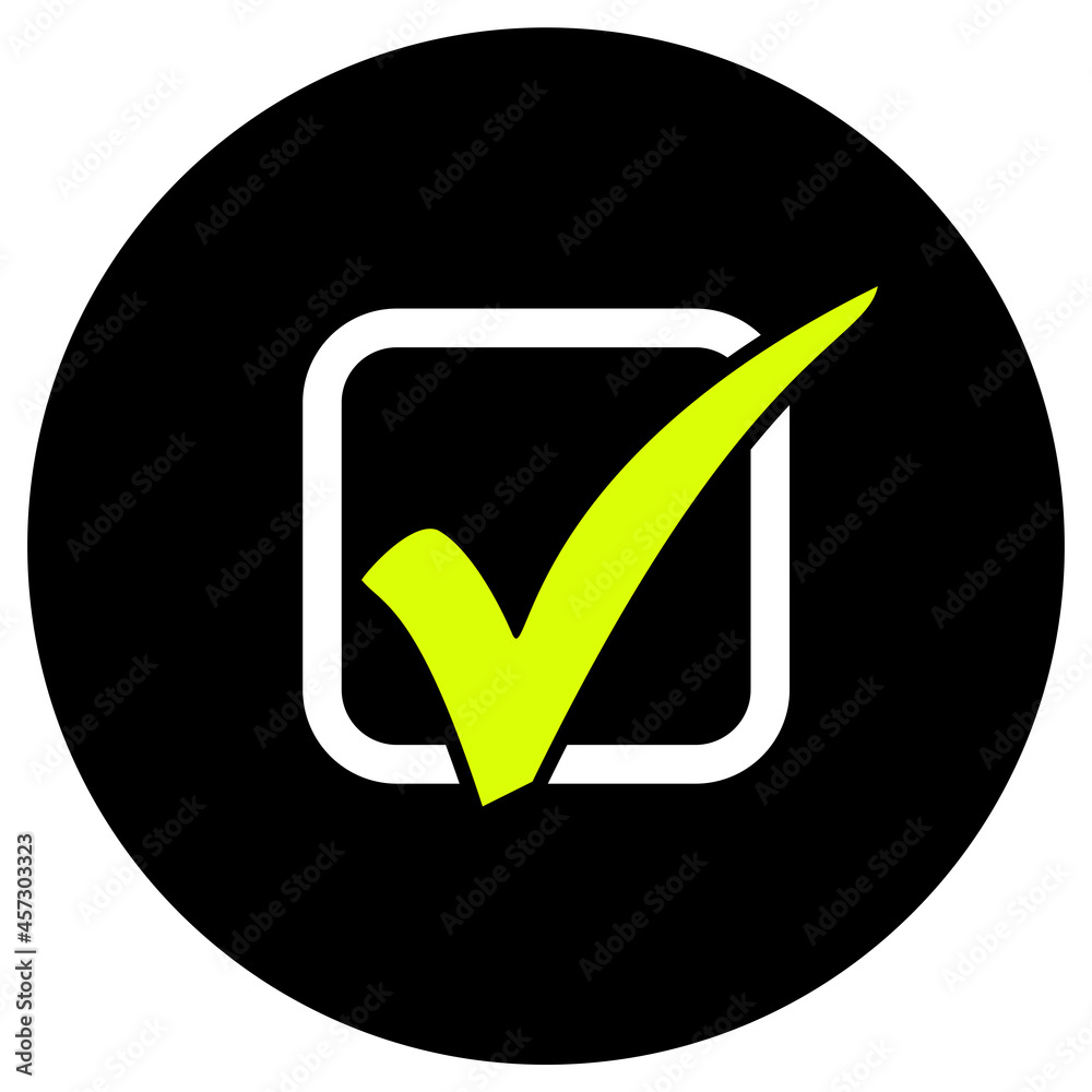 Häkchen Icon auf rundem schwarzen Button Häkchen Icon auf rundem schwarzen Button