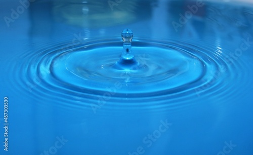 water drop splash background blue, water ripple and antibubble drop - water surface tension 
