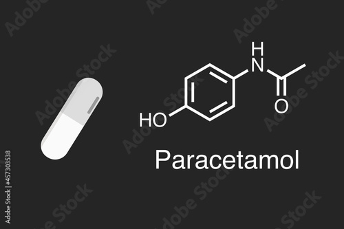 Vector illustration of tablet and paracetamol molecule.