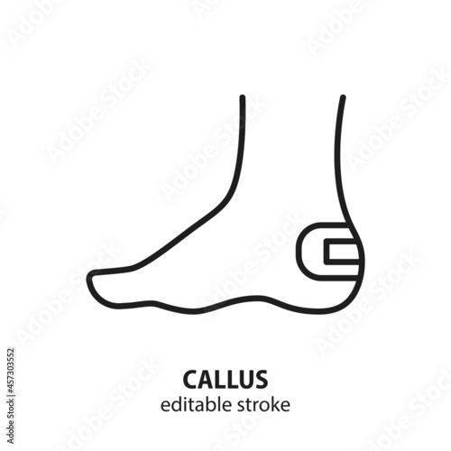 Callus on a human leg line icon. Adhesive plaster on a wound vector symbol. Editable stroke.