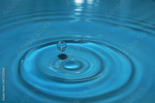 water drop splash background blue, water ripple and antibubble drop - water surface tension 