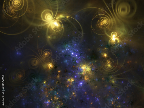 Abstract fractal art background suggestive of bioluminescent insects  such as a swarm of fireflies.