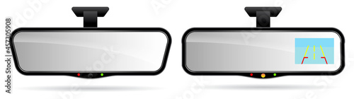 realistic car automobile rear view mirror, with built in monitor and parking helper lines. eps format