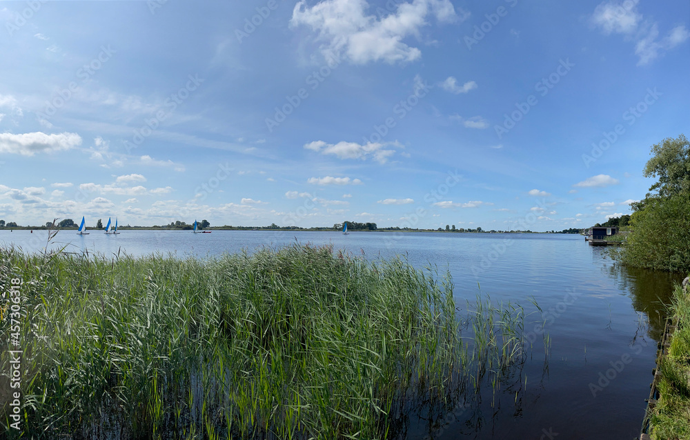 Panorama from saling on a lake around De Veenhoop