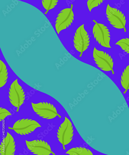 Green leaves on blue and green background