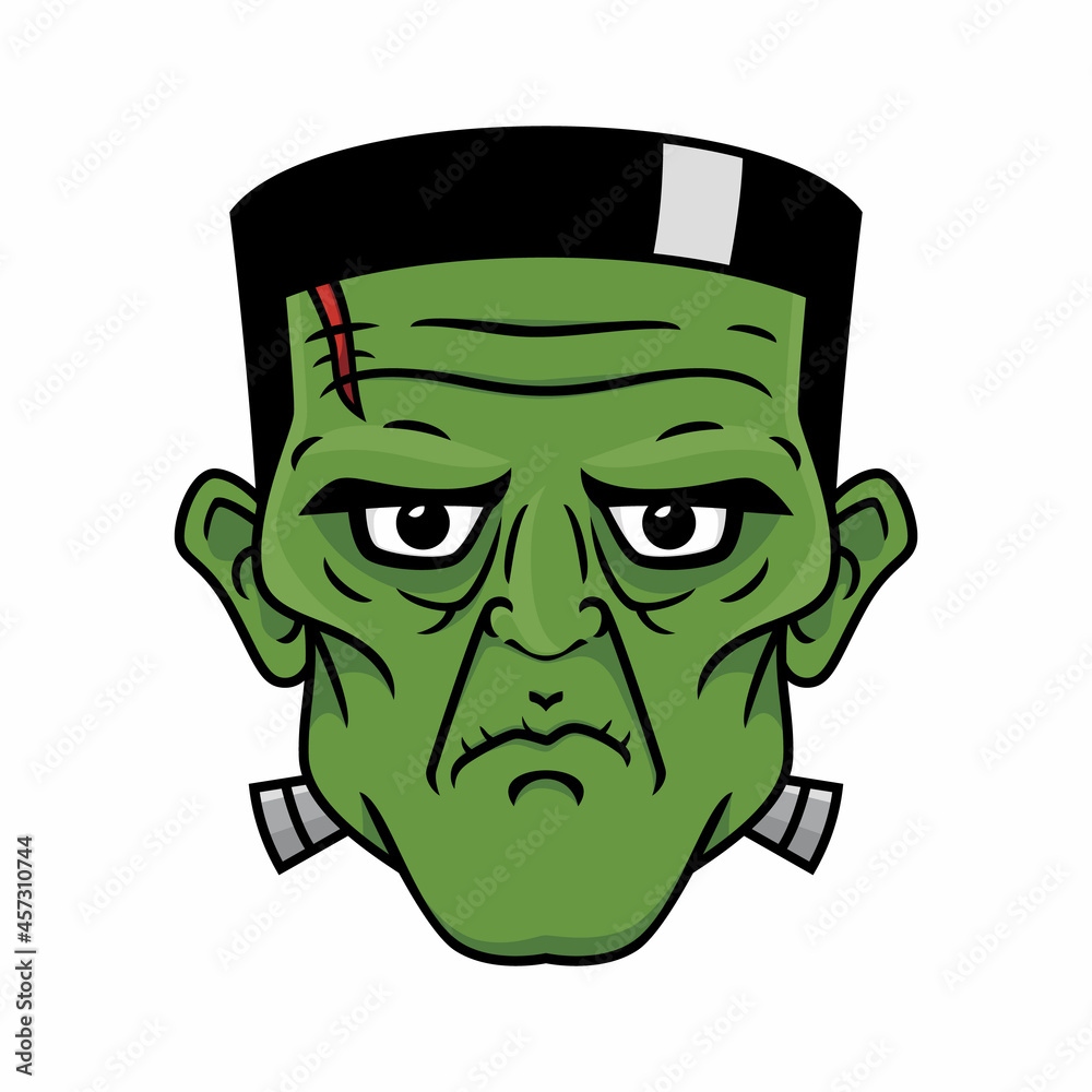 Icon of the Frankensteins head. Vector illustration, monster icon with green skin Icon of the Frankensteins head. Vector illustration, monster icon with green skin