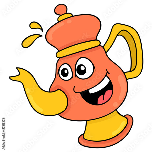 teapot drinking face laughing, doodle icon image kawaii