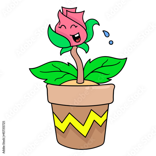 beautiful red roses planted in garden pots, doodle icon image kawaii