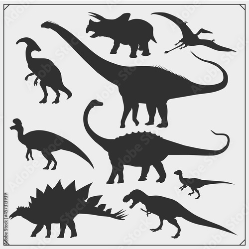 Silhouettes of dinosaurs. Vector monochrome set.