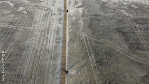 Aerial view of a boardwalk on the beach in Wildwood, NJ photo