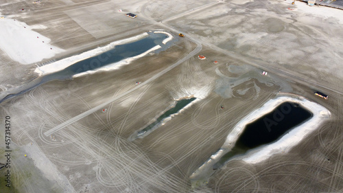 Aerial view of drainage pools on the beach in Wildwood, NJ