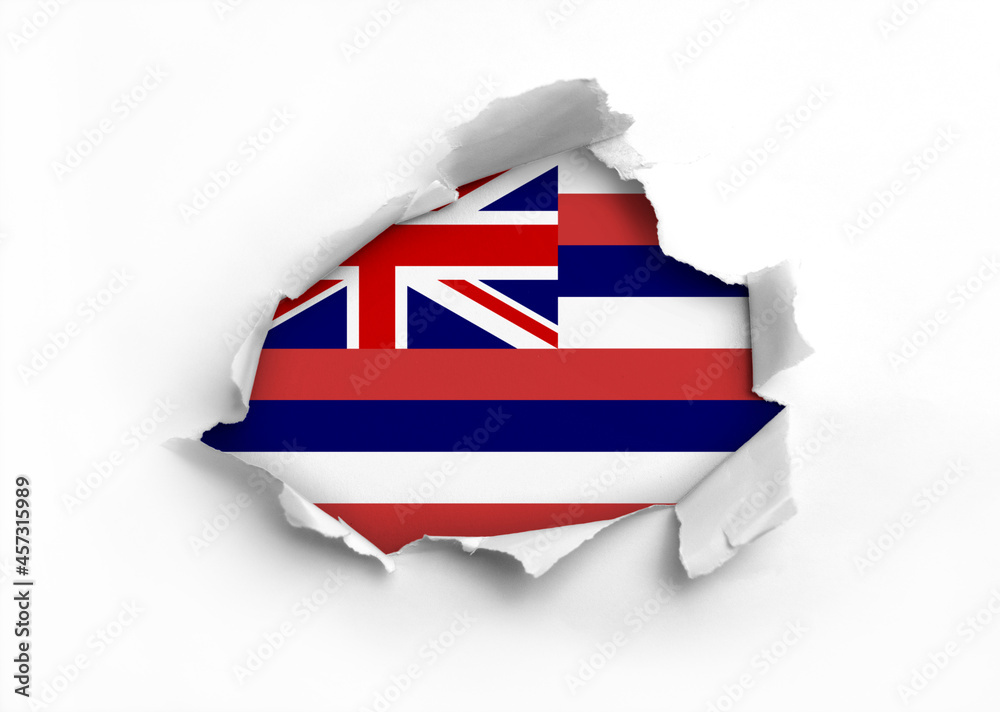Flag of Hawaii underneath the ripped paper realistic 3d rendering