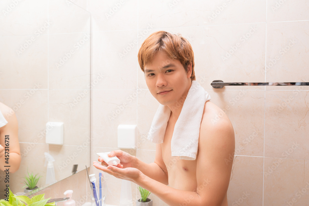 Man face wash with foam Man face wash with foam