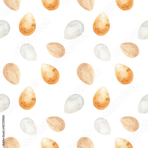 Watercolor seamless pattern with eggs. Handmade illustration, on a white background
