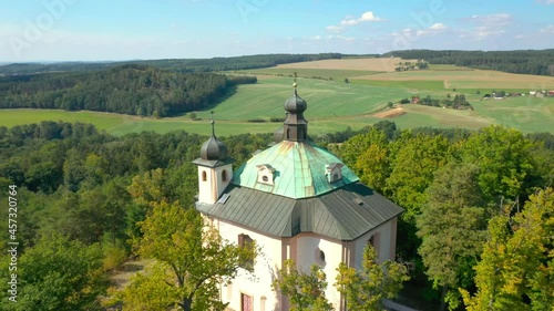 Church of the Visitation of Our Lady  near Litohlavy village in Western Bohemia. Baroque landmark from above. Czech Republic, Central Europe. photo